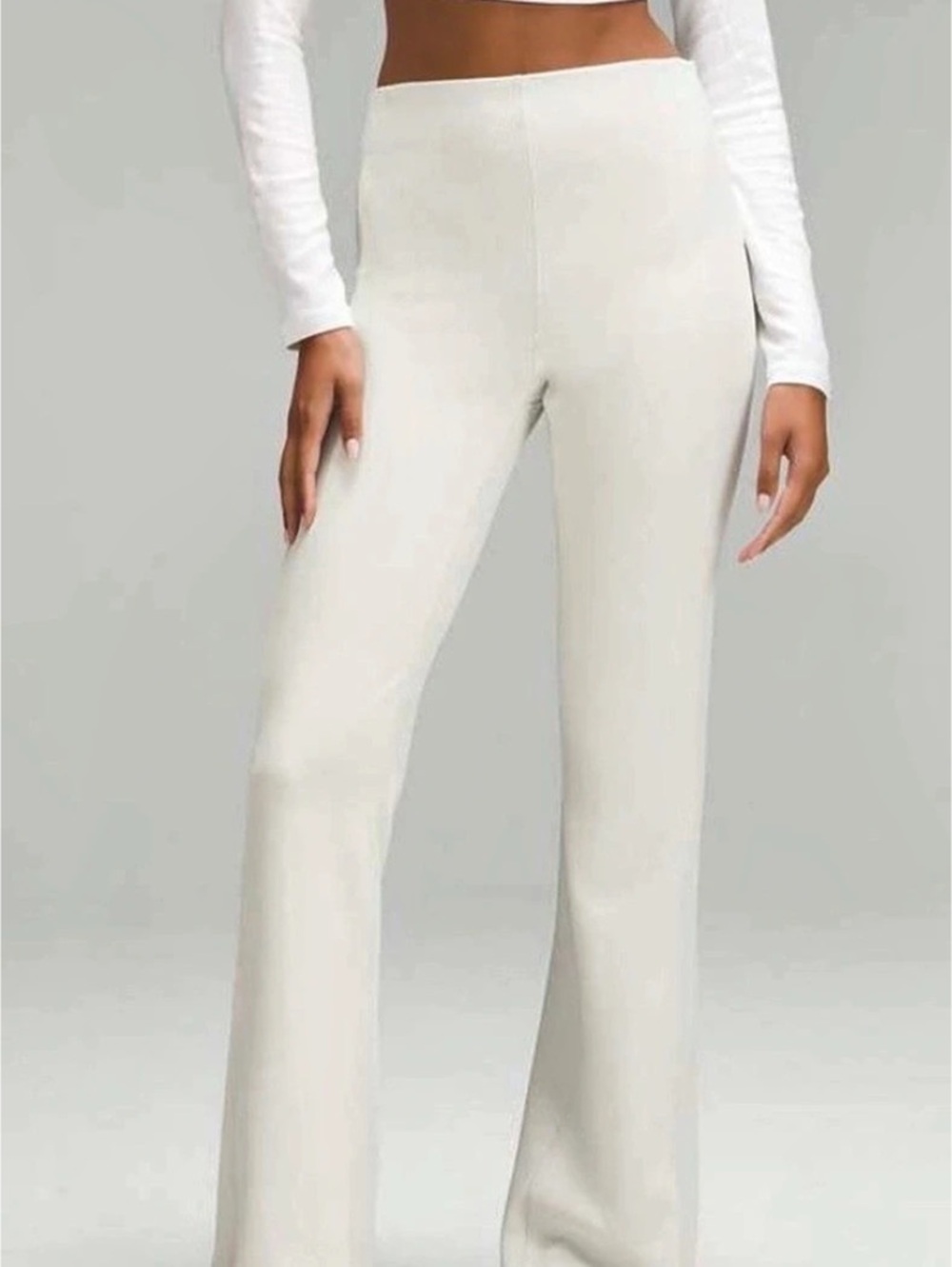 Lululemon Brushed Softstreme Ribbed Zip Flare Pants Bone White Size 8 w5eubs